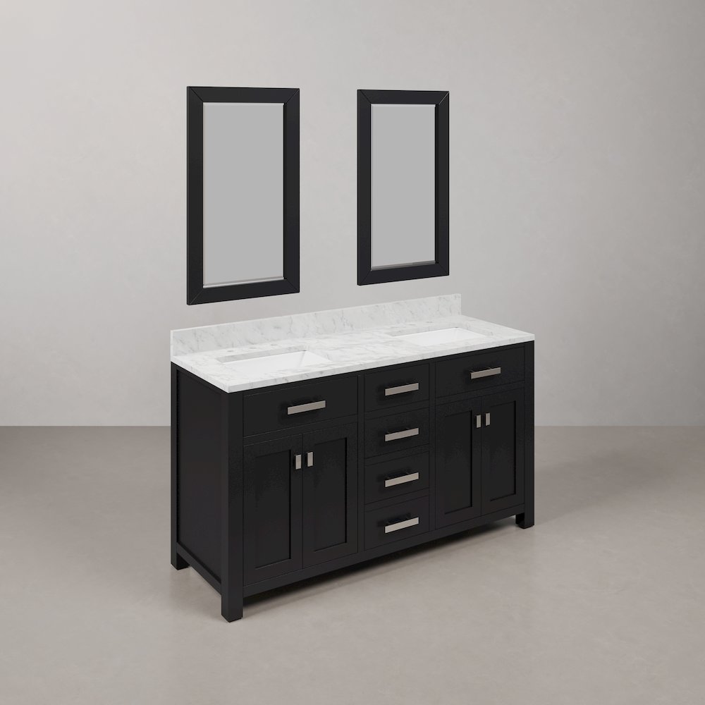 Madison 60 In. Double Sink Carrara White Marble Countertop Bath Vanity. Picture 3