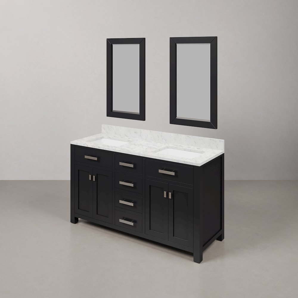 Madison 60 In. Double Sink Carrara White Marble Countertop Bath Vanity. Picture 4