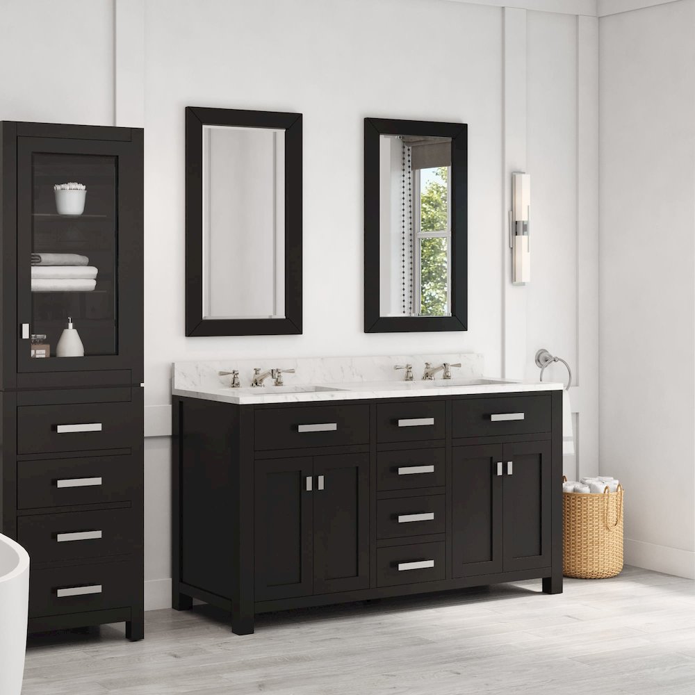 Madison 60 In. Double Sink Carrara White Marble Countertop Bath Vanity. Picture 9