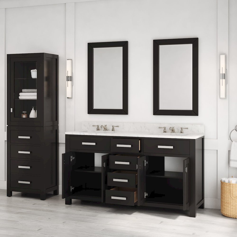 Madison 60 In. Double Sink Carrara White Marble Countertop Bath Vanity. Picture 10