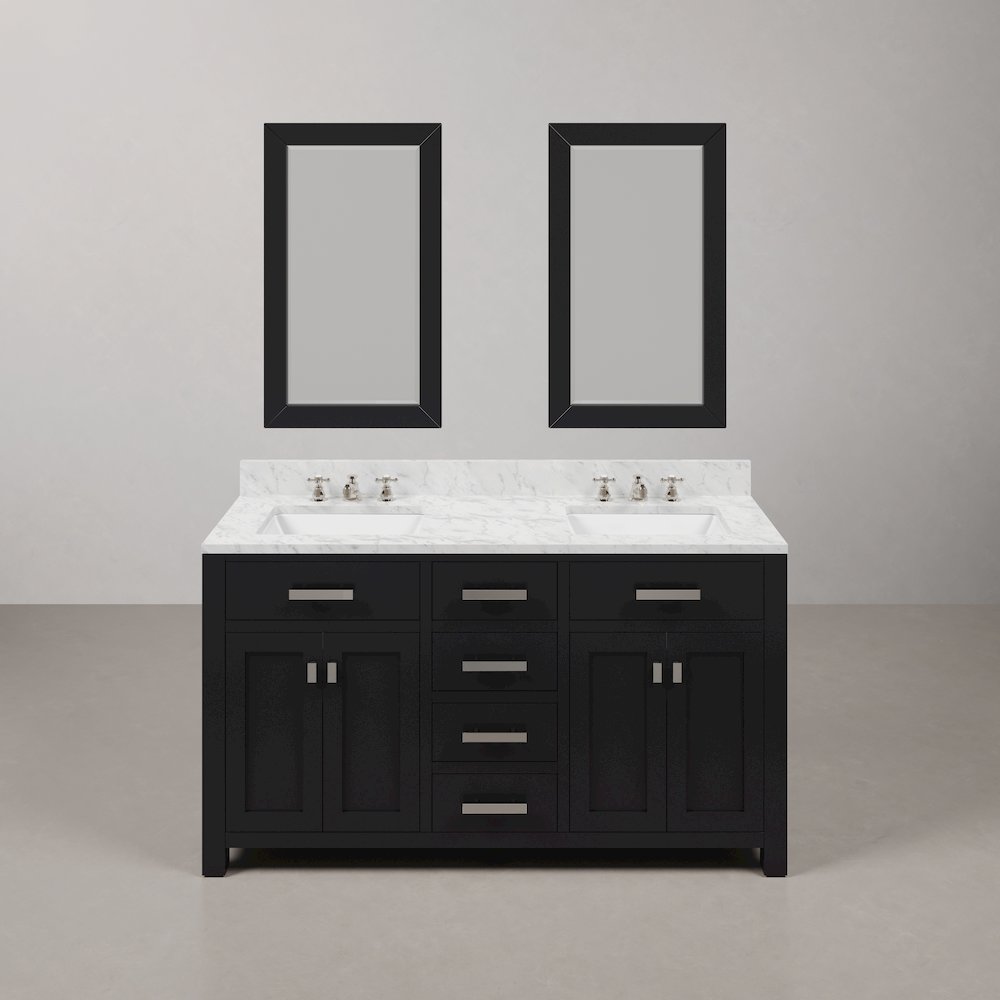 Madison 60 In. Double Sink Carrara White Marble Countertop Bath Vanity. Picture 1