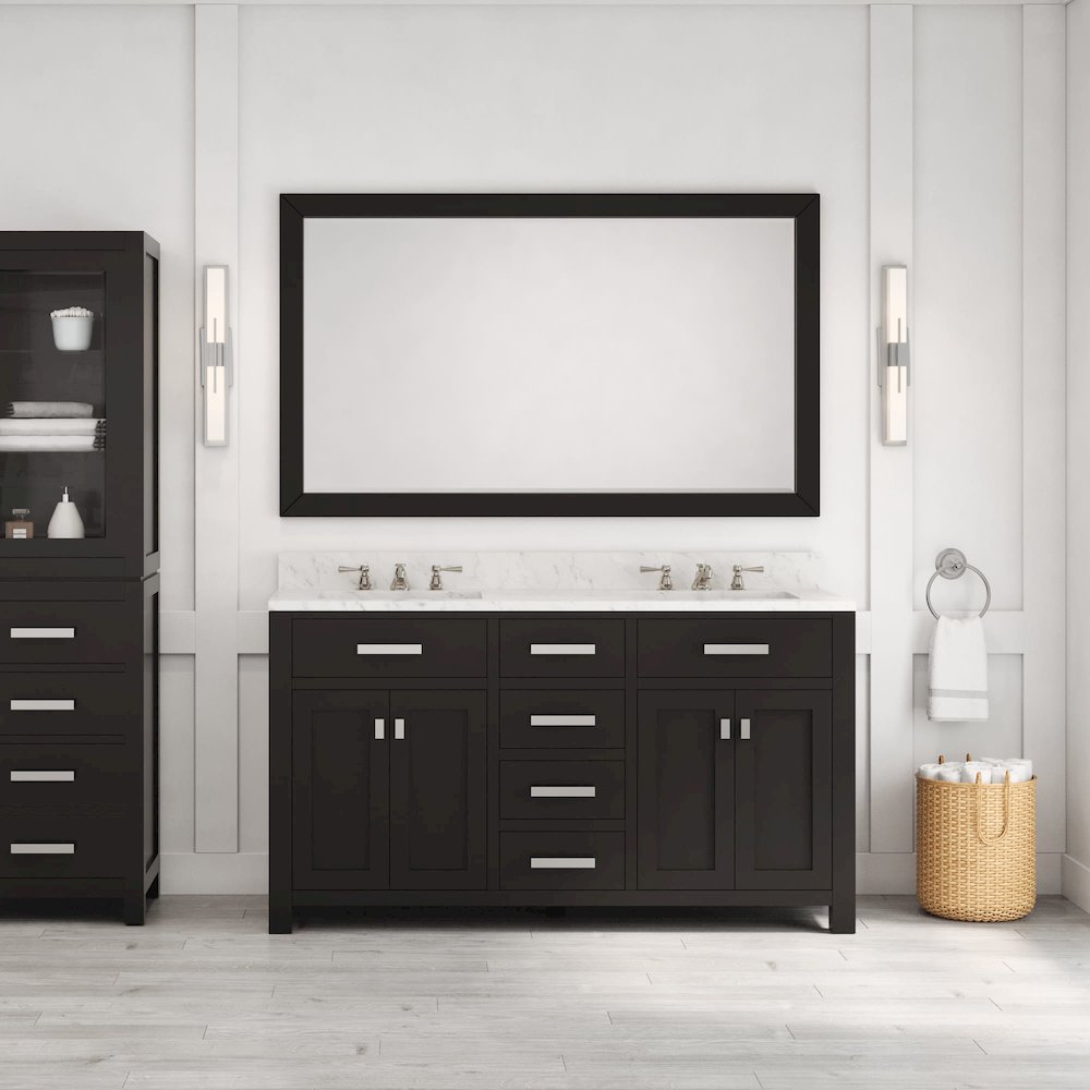 Madison 60 In. Double Sink Carrara White Marble Countertop Bath Vanity. Picture 2