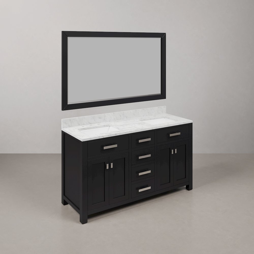 Madison 60 In. Double Sink Carrara White Marble Countertop Bath Vanity. Picture 3