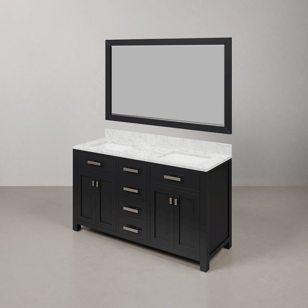 Madison 60 In. Double Sink Carrara White Marble Countertop Bath Vanity. Picture 4