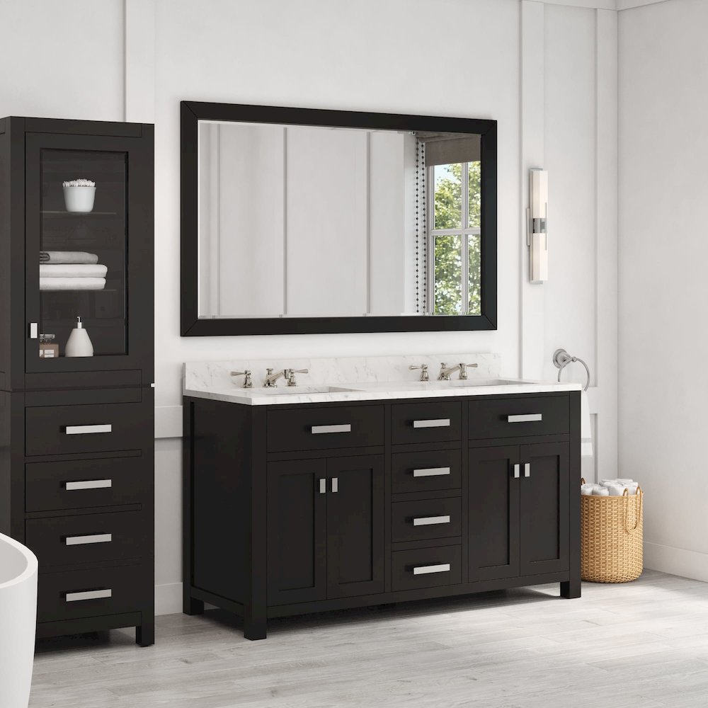 Madison 60 In. Double Sink Carrara White Marble Countertop Bath Vanity. Picture 9