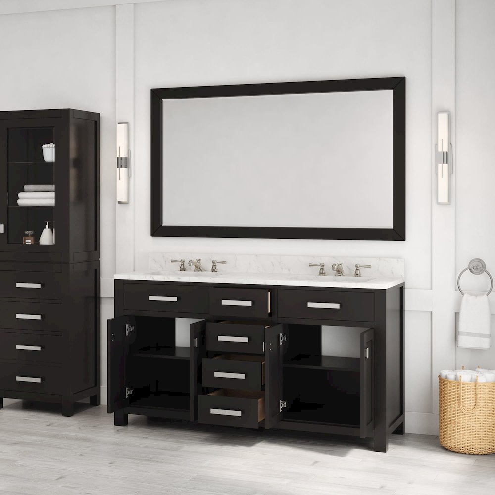 Madison 60 In. Double Sink Carrara White Marble Countertop Bath Vanity. Picture 10