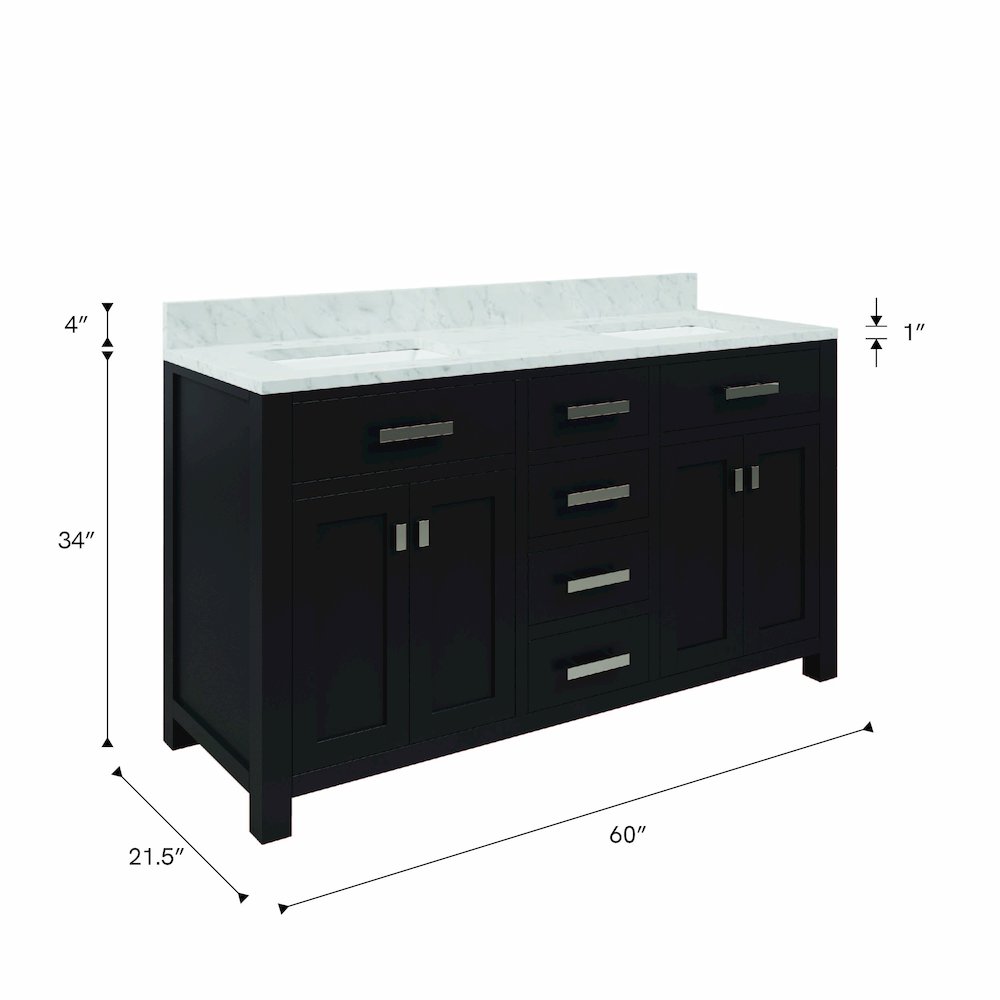 Madison 60 In. Double Sink Carrara White Marble Countertop Bath Vanity. Picture 11