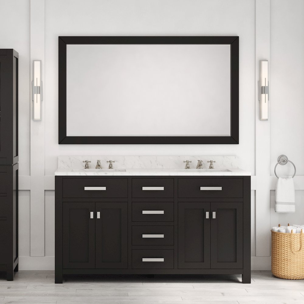 Madison 60 In. Double Sink Carrara White Marble Countertop Bath Vanity. Picture 2