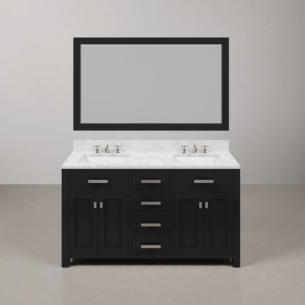 Madison 60 In. Double Sink Carrara White Marble Countertop Bath Vanity. Picture 1