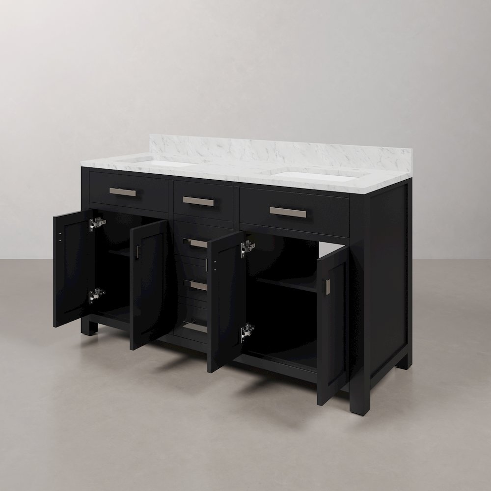 Madison 60 In. Double Sink Carrara White Marble Countertop Bath Vanity. Picture 4