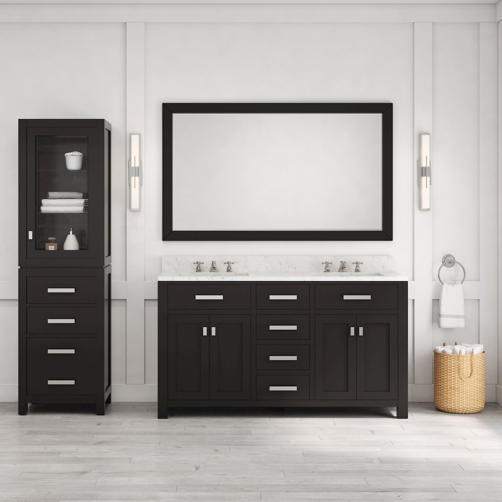 Madison 60 In. Double Sink Carrara White Marble Countertop Bath Vanity. Picture 6