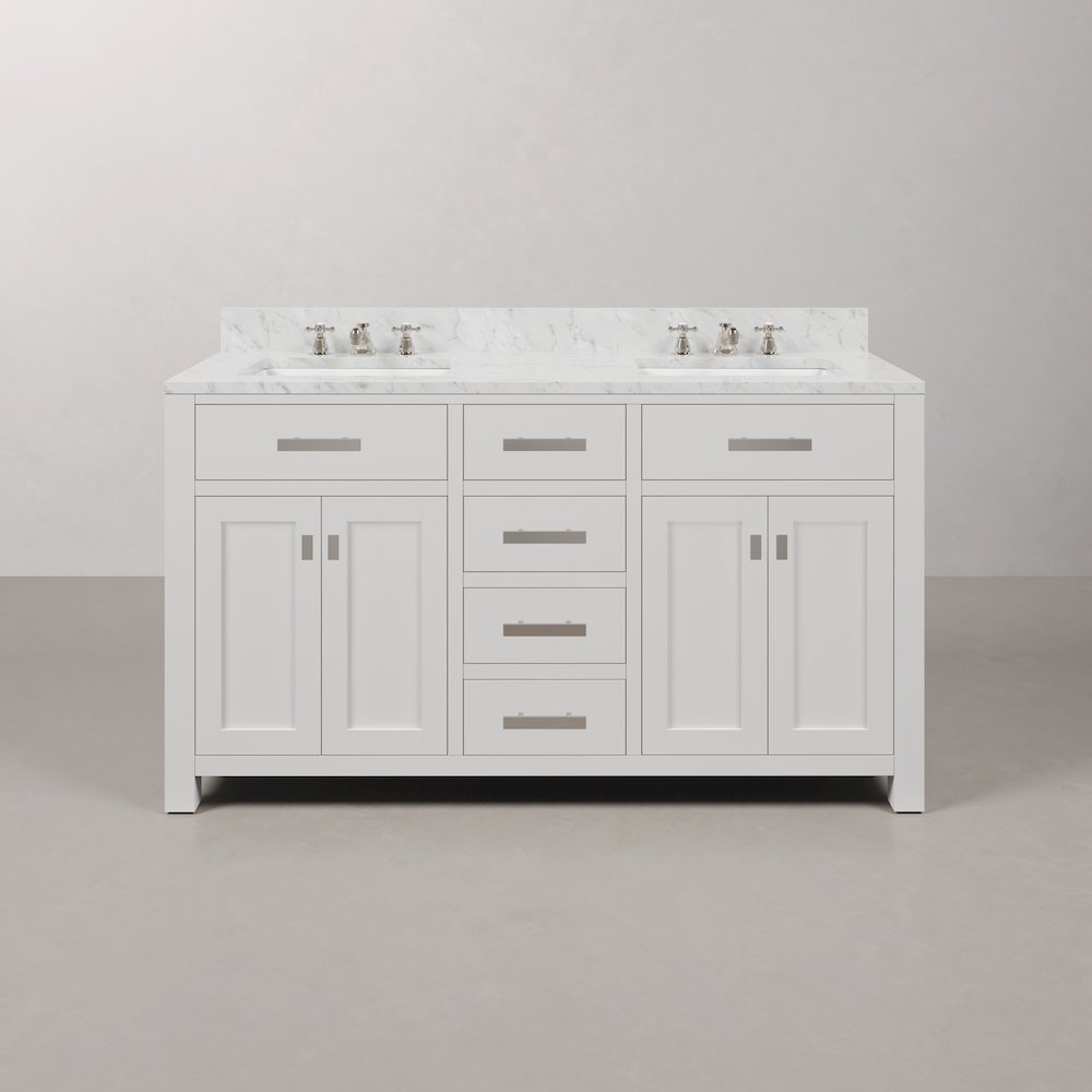 Madison 60 In. Double Sink Carrara White Marble Countertop Bath Vanity. Picture 1