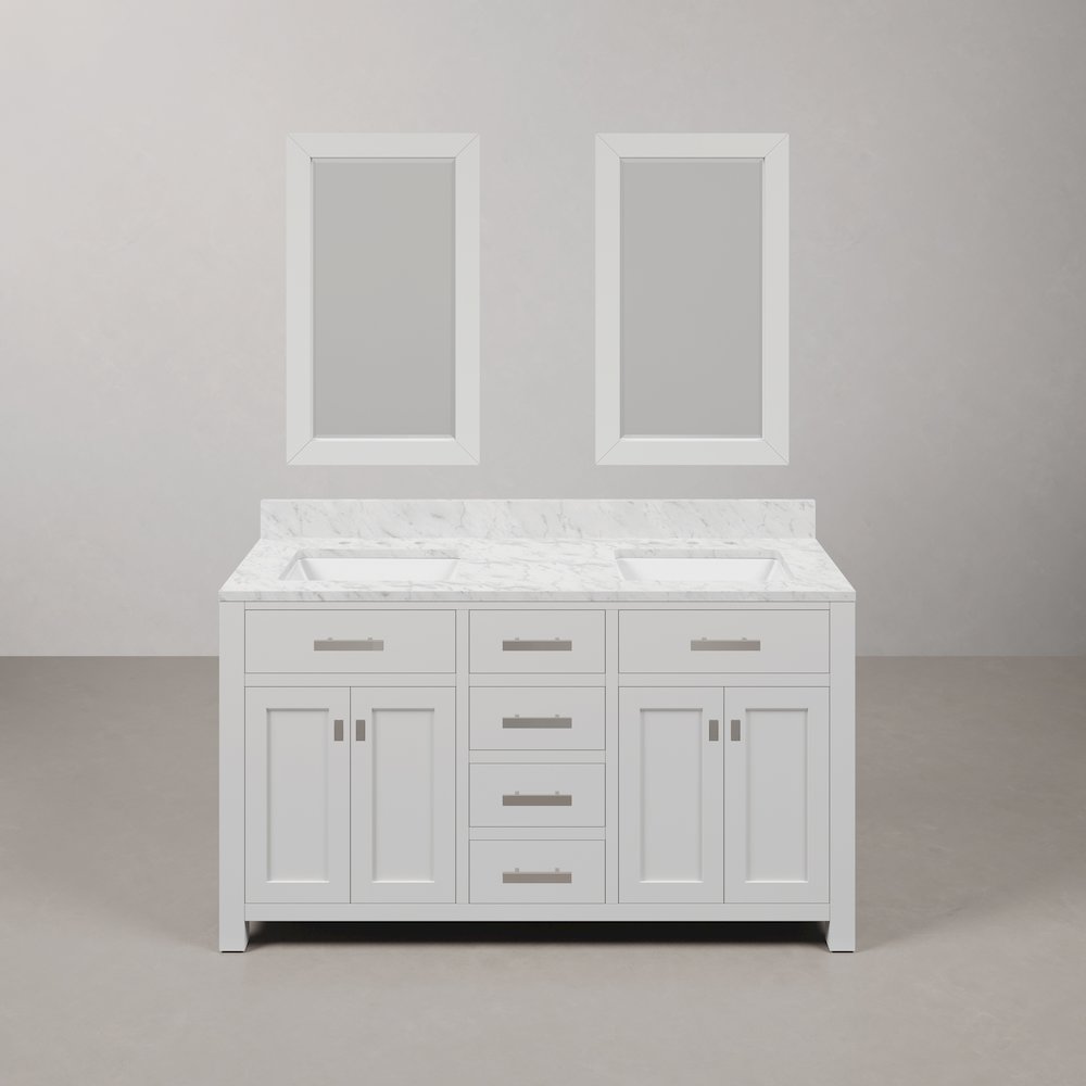 Madison 60 In. Double Sink Carrara White Marble Countertop Bath Vanity. Picture 1