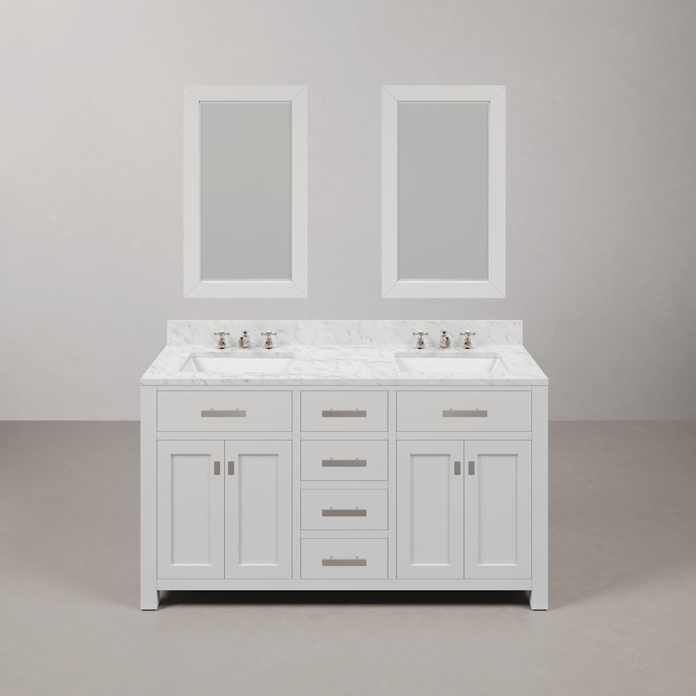 Madison 60 In. Double Sink Carrara White Marble Countertop Bath Vanity. Picture 1