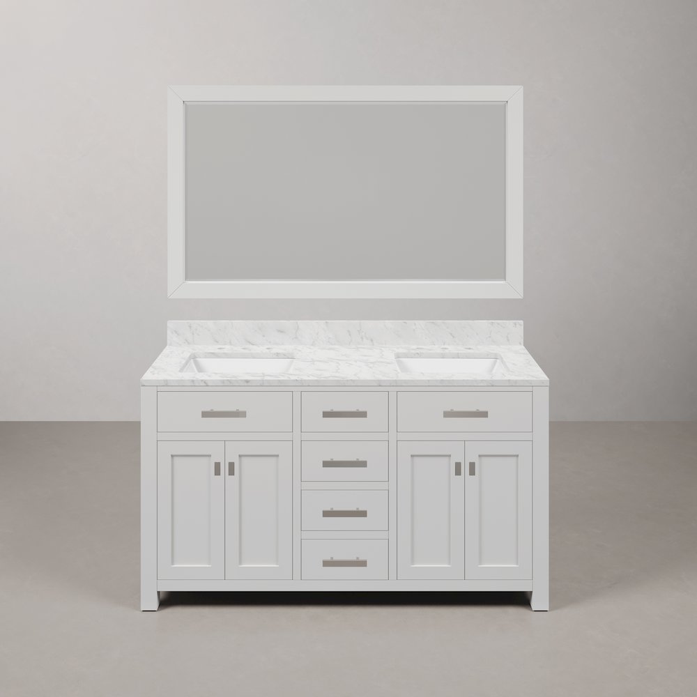 Madison 60 In. Double Sink Carrara White Marble Countertop Bath Vanity. Picture 1