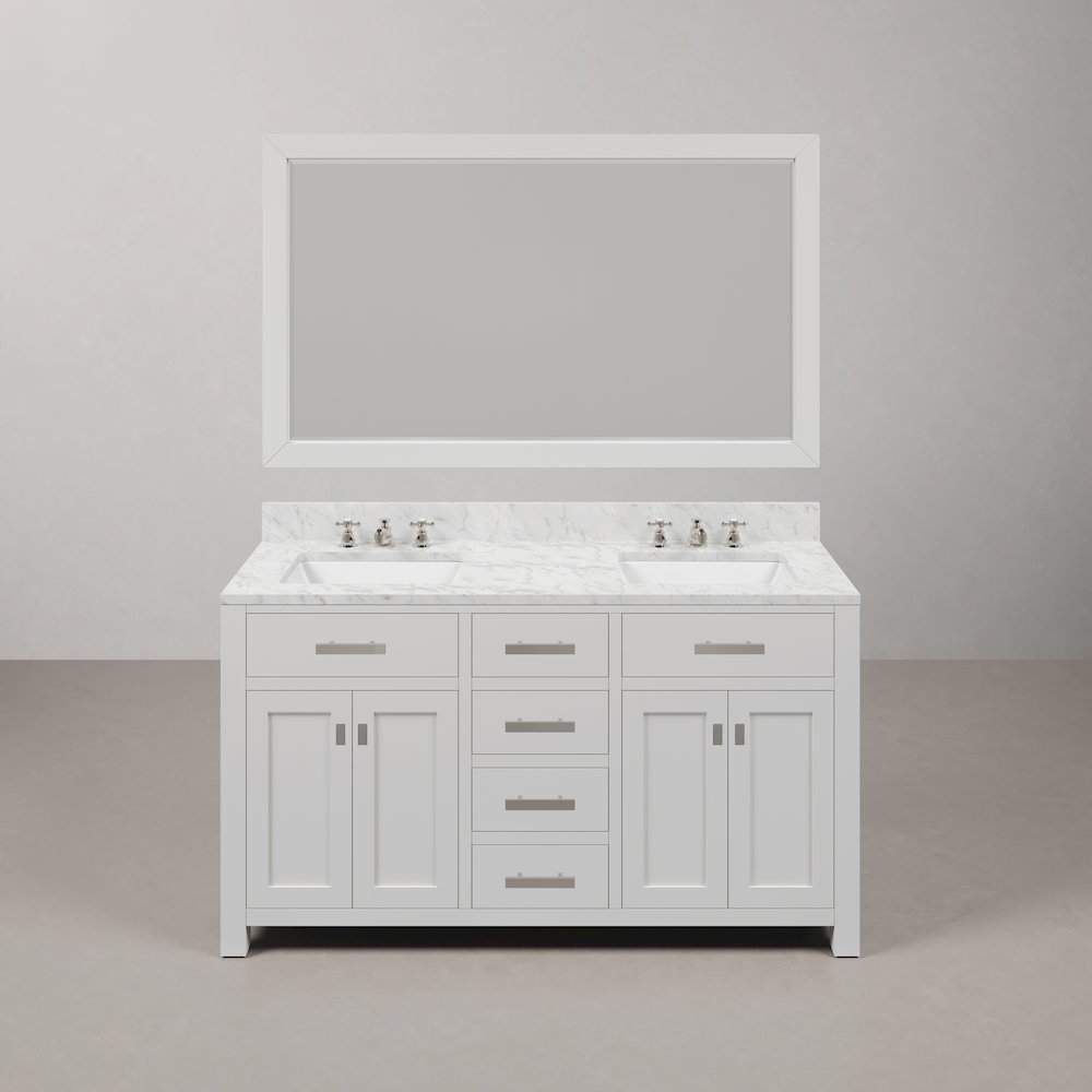 Madison 60 In. Double Sink Carrara White Marble Countertop Bath Vanity. Picture 1