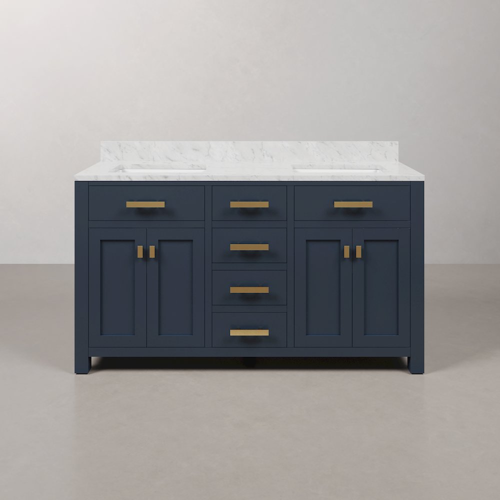 Madison 60 In. Double Sink Carrara White Marble Countertop Bath Vanity. Picture 1