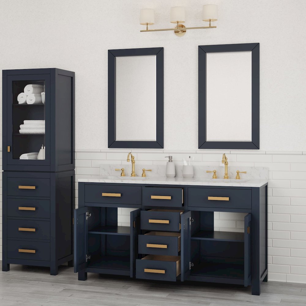 Madison 60 In. Double Sink Carrara White Marble Countertop Bath Vanity. Picture 10