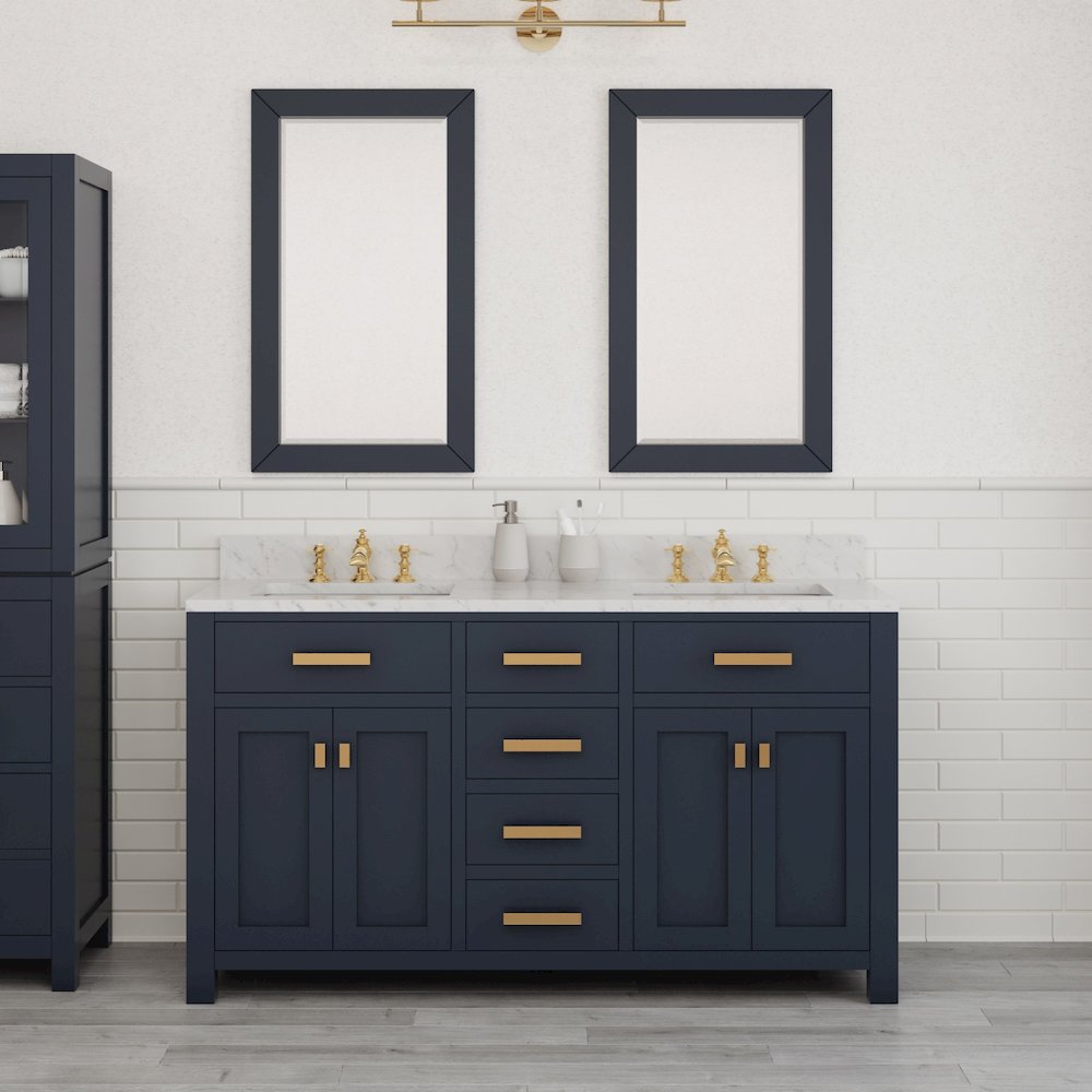 Madison 60 In. Double Sink Carrara White Marble Countertop Bath Vanity. Picture 2