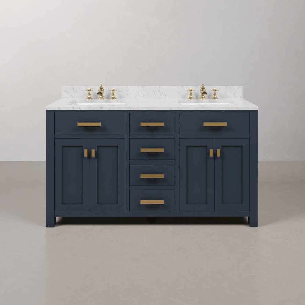 Madison 60 In. Double Sink Carrara White Marble Countertop Bath Vanity. Picture 1