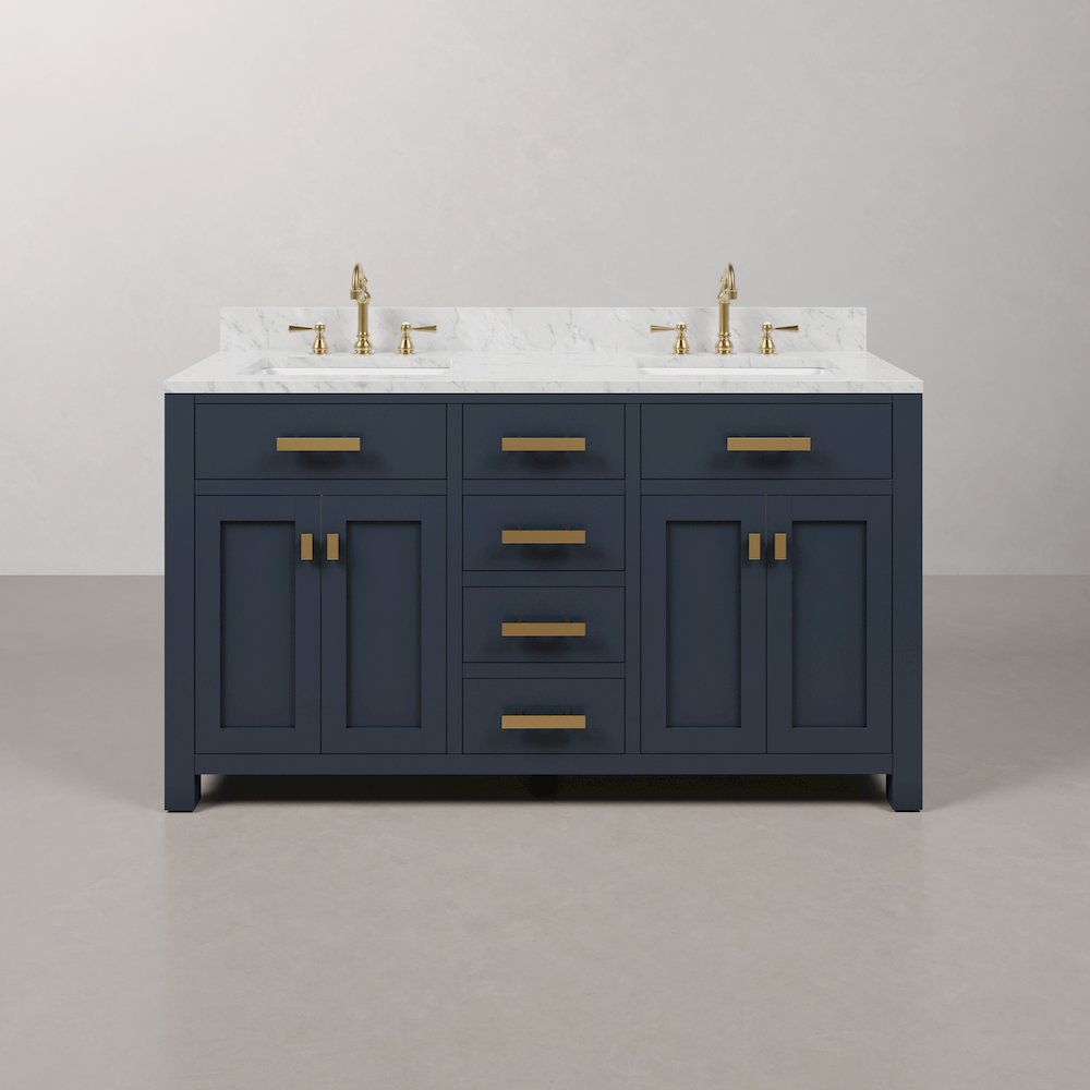 Madison 60 In. Double Sink Carrara White Marble Countertop Bath Vanity. Picture 1