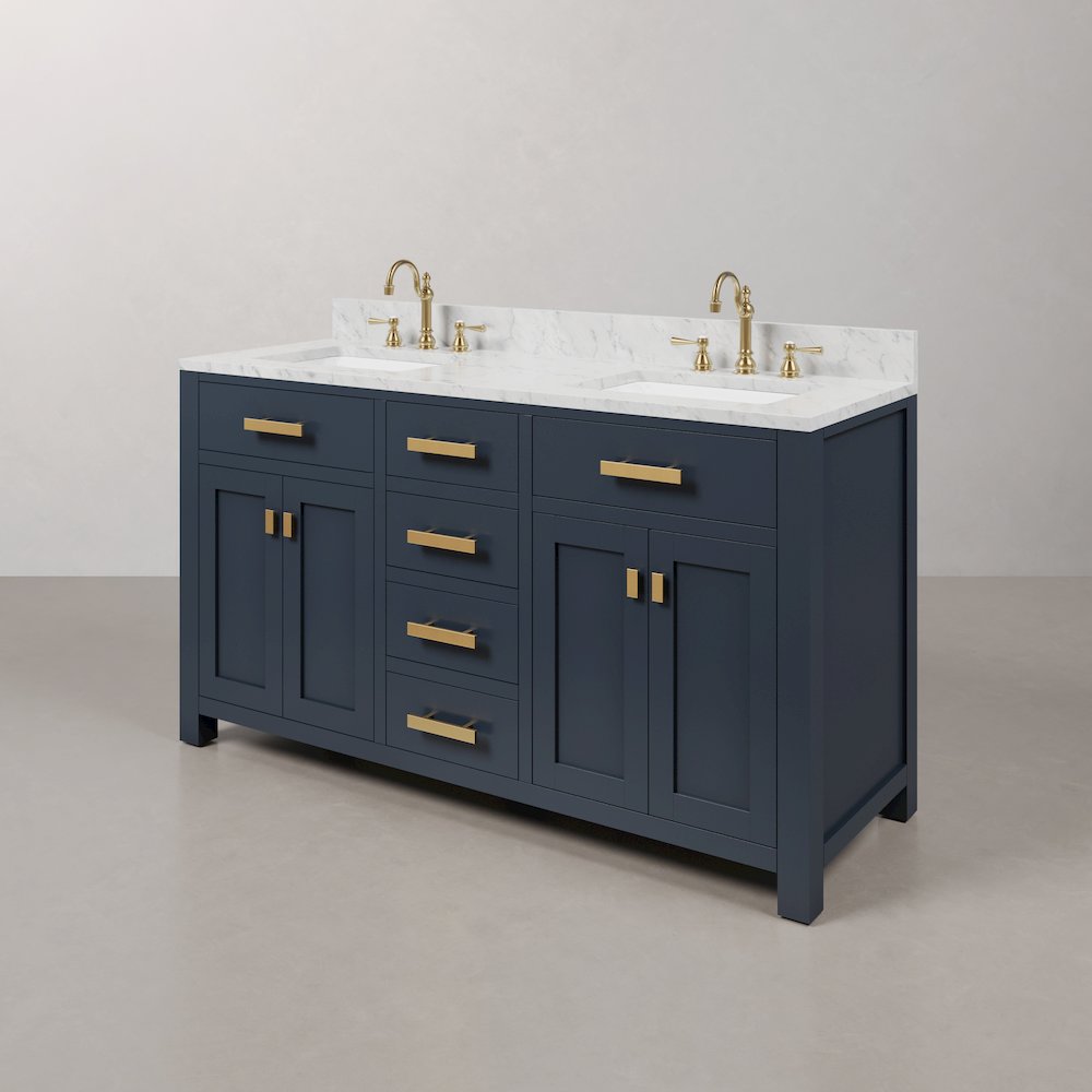 Madison 60 In. Double Sink Carrara White Marble Countertop Bath Vanity. Picture 4