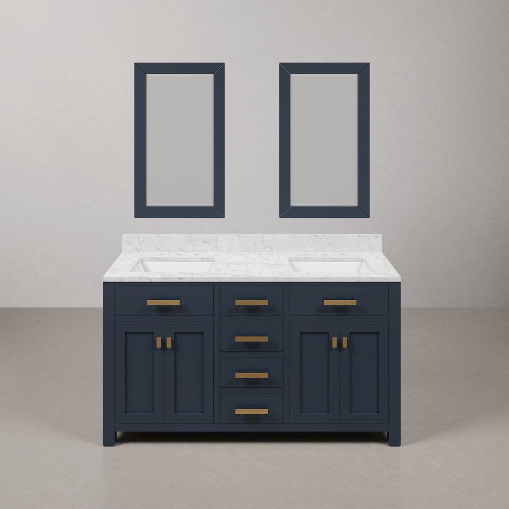 Madison 60 In. Double Sink Carrara White Marble Countertop Bath Vanity. Picture 1
