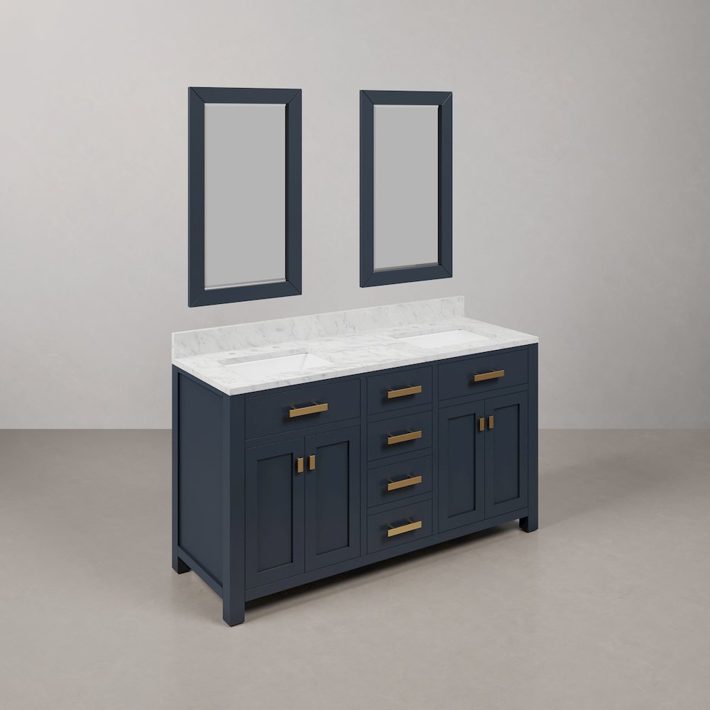 Madison 60 In. Double Sink Carrara White Marble Countertop Bath Vanity. Picture 3