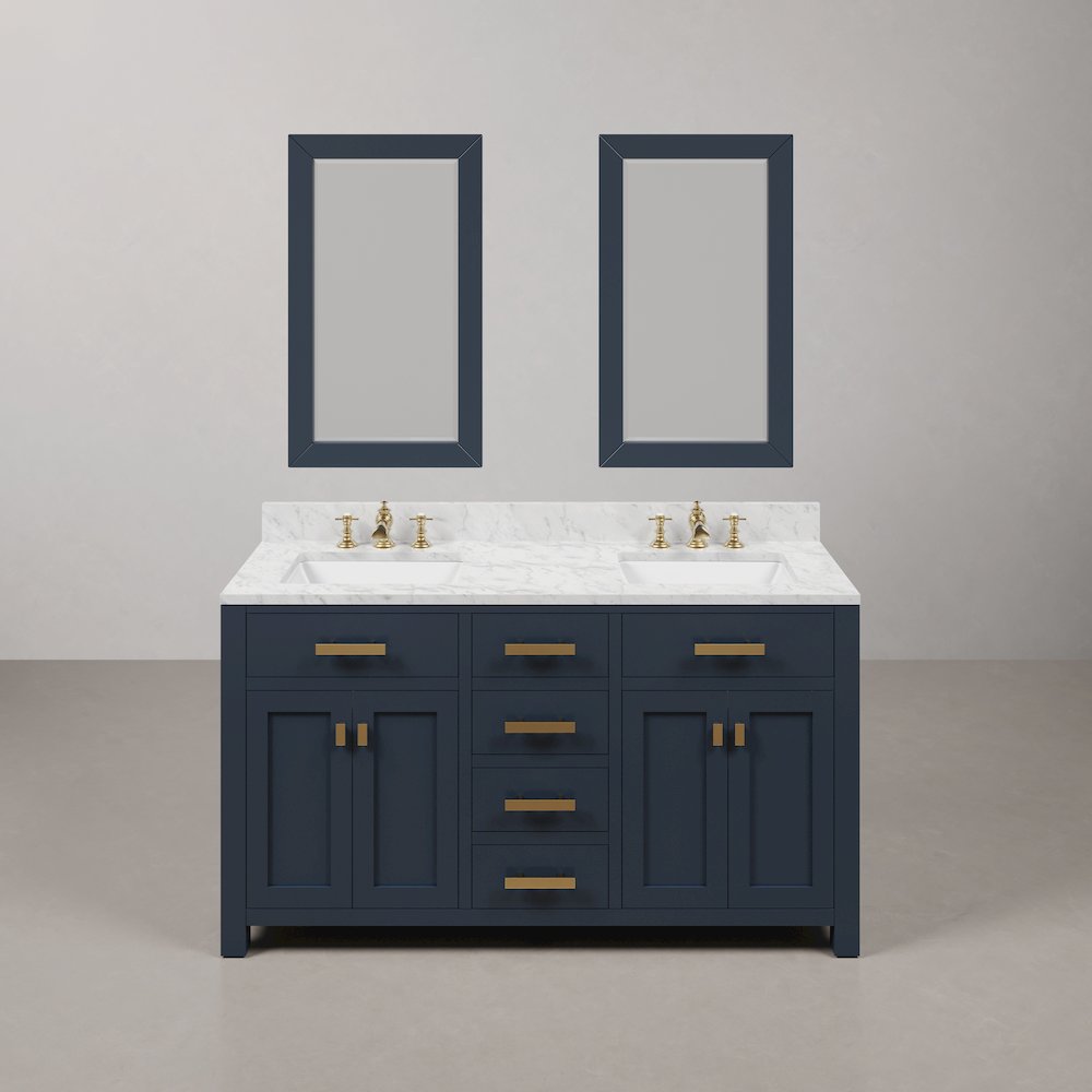 Madison 60 In. Double Sink Carrara White Marble Countertop Bath Vanity. Picture 1