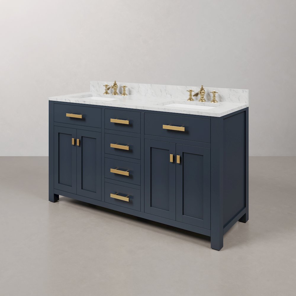 Madison 60 In. Double Sink Carrara White Marble Countertop Bath Vanity. Picture 3