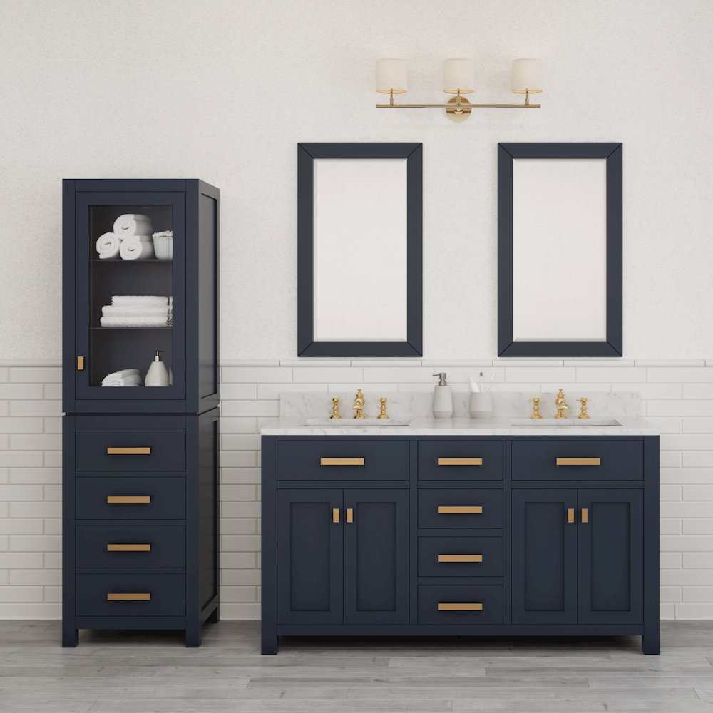 Madison 60 In. Double Sink Carrara White Marble Countertop Bath Vanity. Picture 5