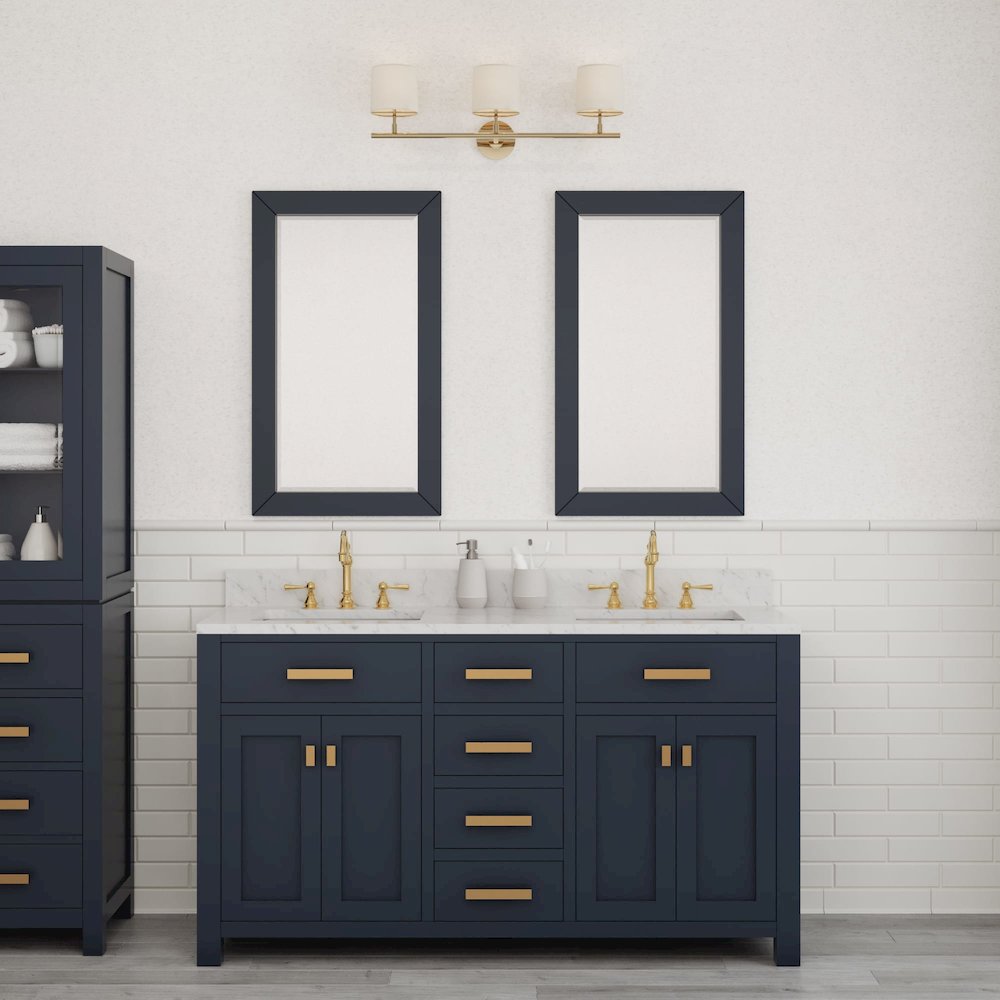 Madison 60 In. Double Sink Carrara White Marble Countertop Bath Vanity. Picture 2