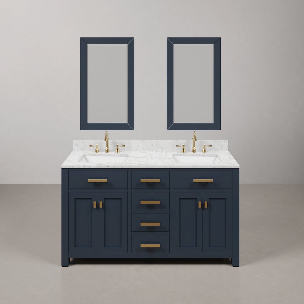 Madison 60 In. Double Sink Carrara White Marble Countertop Bath Vanity. Picture 1
