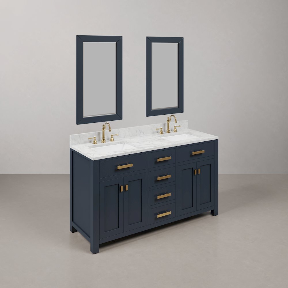 Madison 60 In. Double Sink Carrara White Marble Countertop Bath Vanity. Picture 3