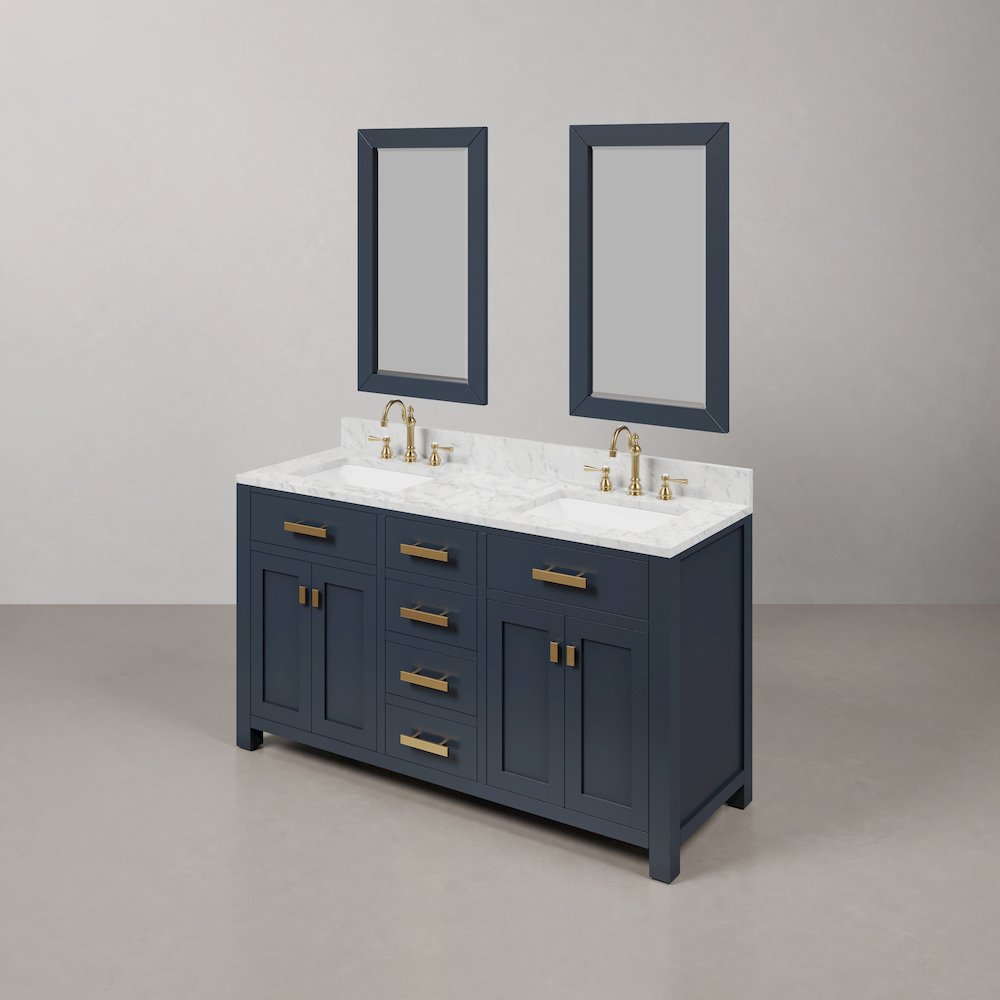 Madison 60 In. Double Sink Carrara White Marble Countertop Bath Vanity. Picture 4