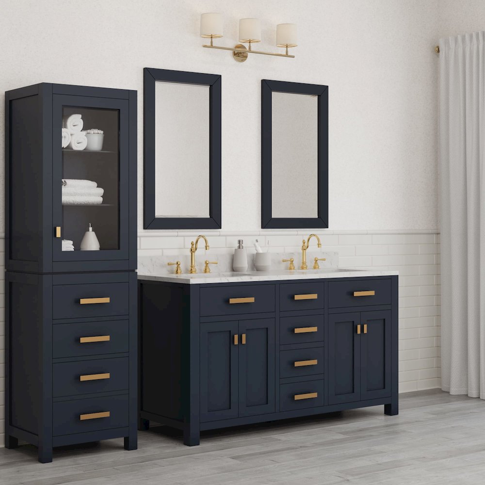 Madison 60 In. Double Sink Carrara White Marble Countertop Bath Vanity. Picture 9