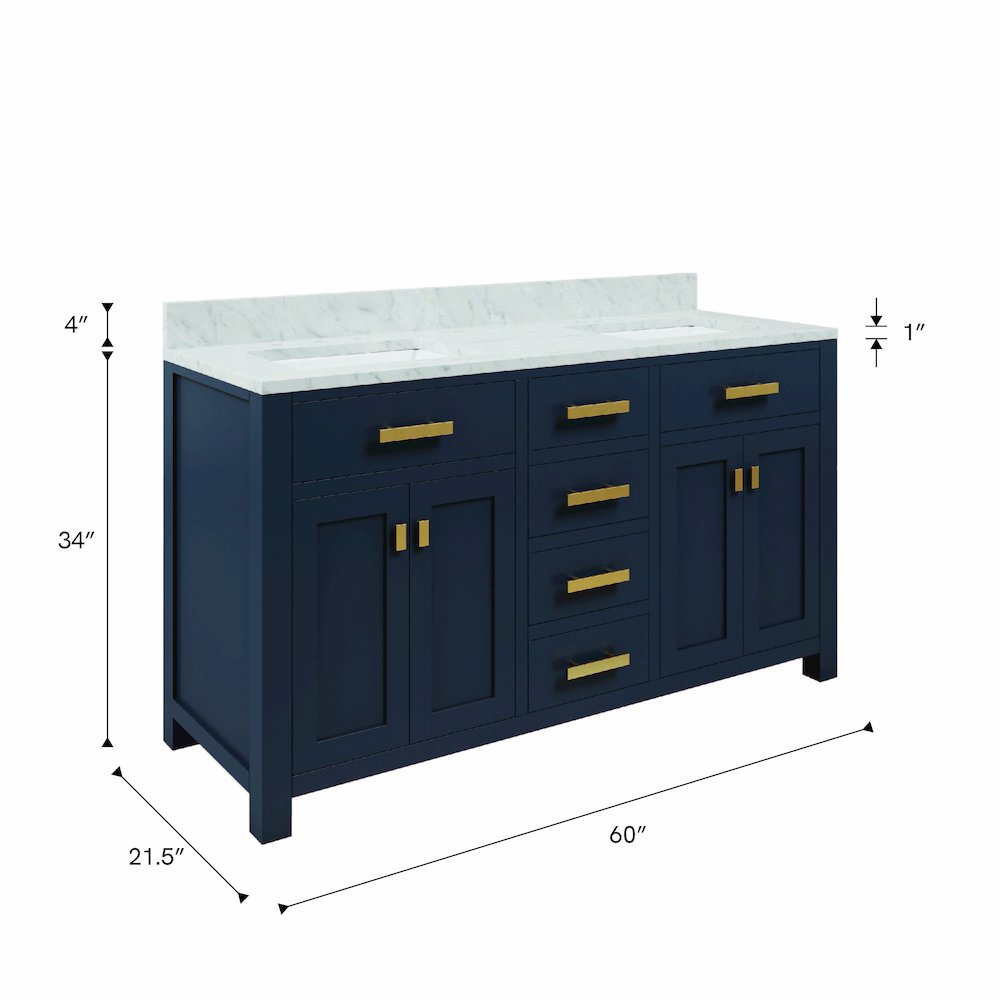 Madison 60 In. Double Sink Carrara White Marble Countertop Bath Vanity. Picture 11