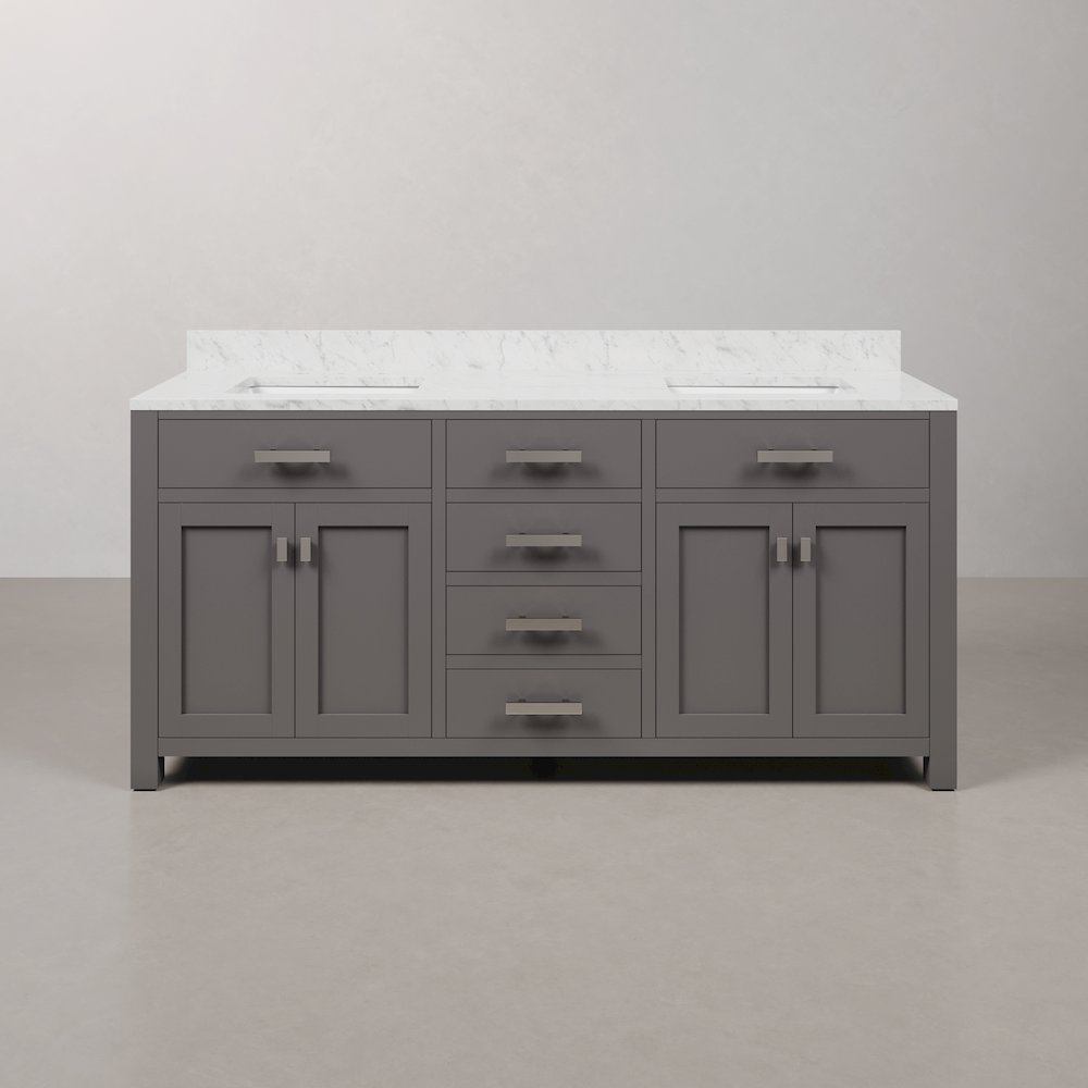 Madison 72 In. Double Sink Carrara White Marble Countertop Bath Vanity. Picture 1