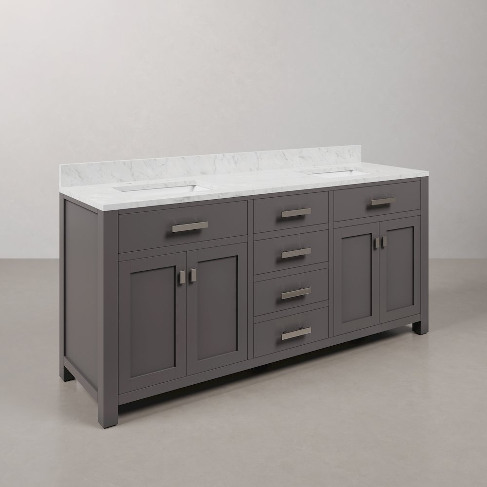 Madison 72 In. Double Sink Carrara White Marble Countertop Bath Vanity. Picture 3