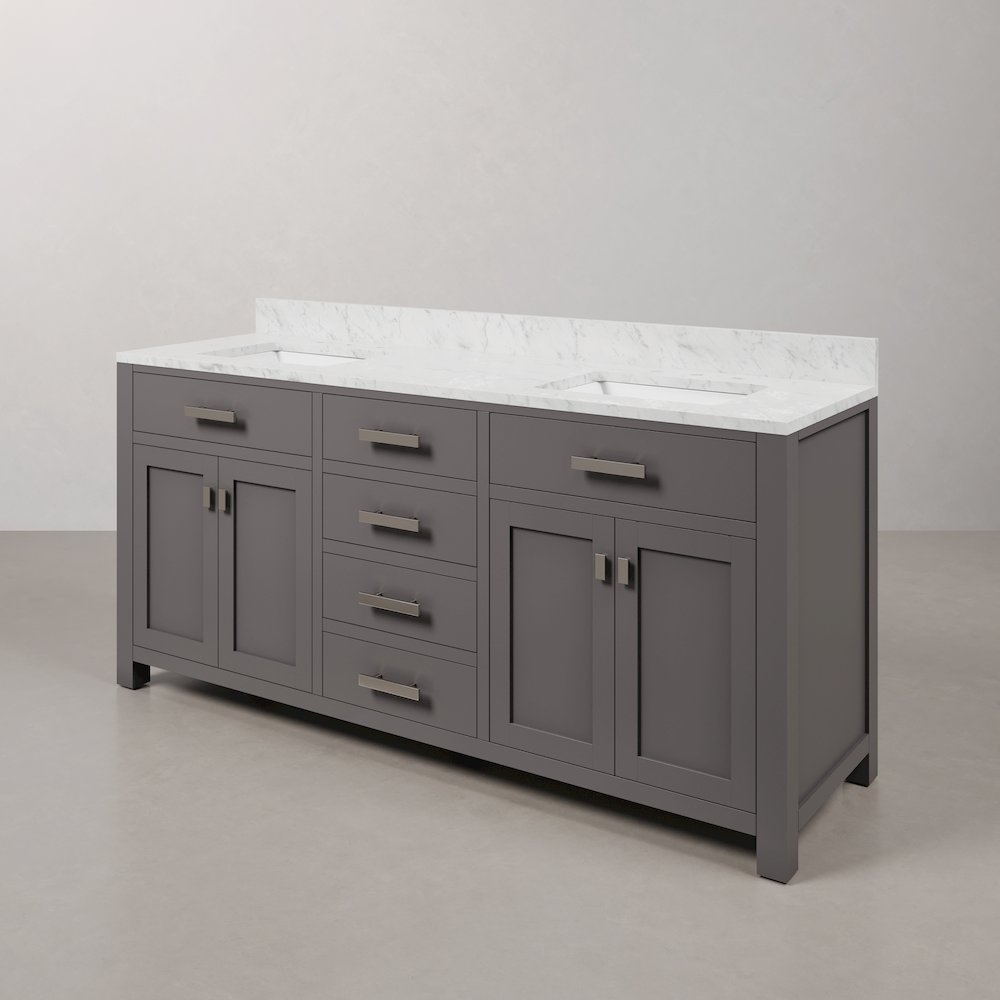 Madison 72 In. Double Sink Carrara White Marble Countertop Bath Vanity. Picture 4