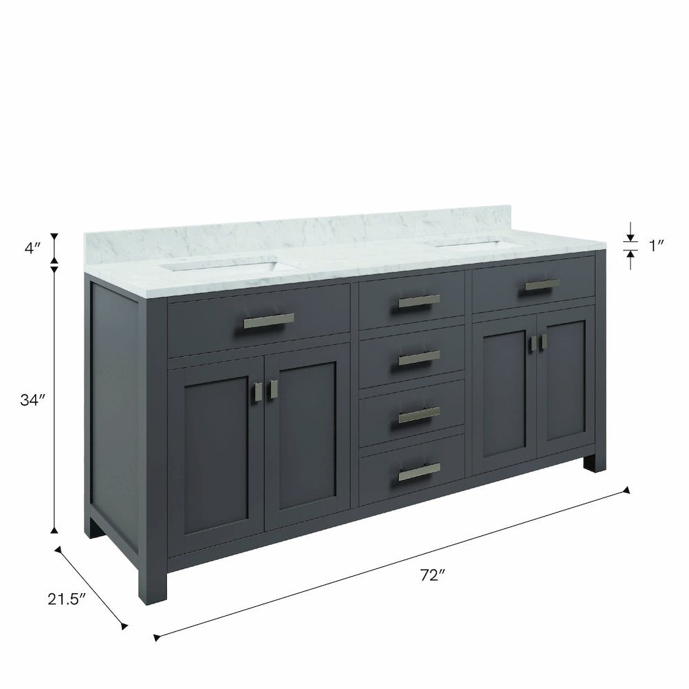 Madison 72 In. Double Sink Carrara White Marble Countertop Bath Vanity. Picture 11