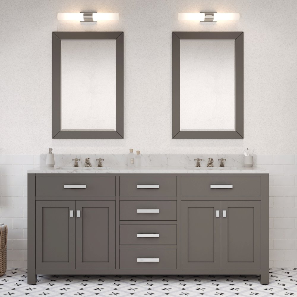 Madison 72 In. Double Sink Carrara White Marble Countertop Bath Vanity. Picture 2