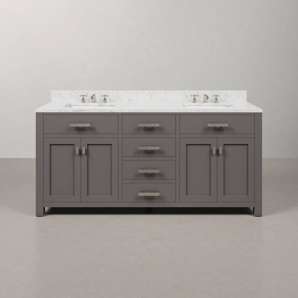 Madison 72 In. Double Sink Carrara White Marble Countertop Bath Vanity. Picture 1