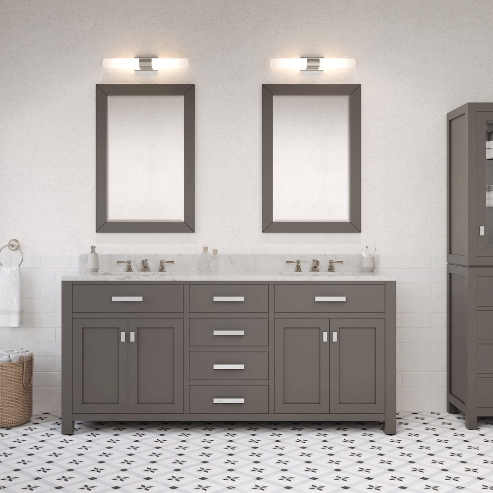 Madison 72 In. Double Sink Carrara White Marble Countertop Bath Vanity. Picture 2