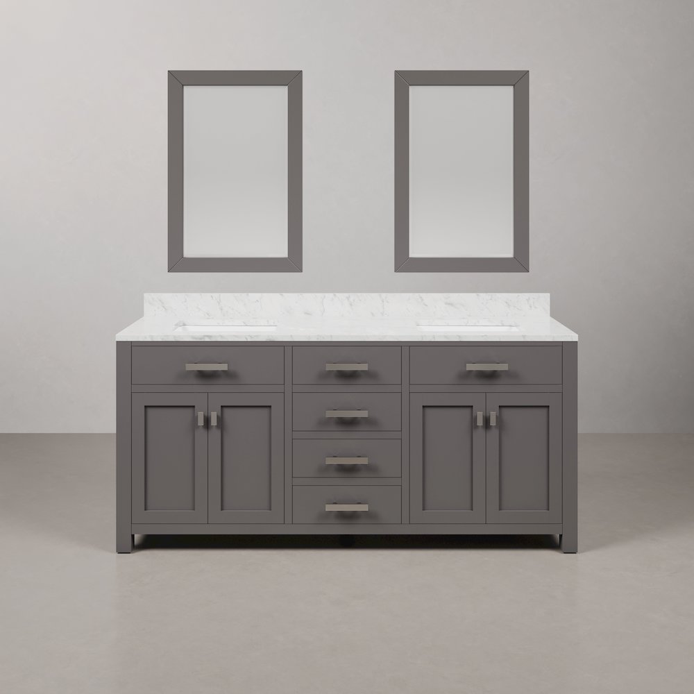 Madison 72 In. Double Sink Carrara White Marble Countertop Bath Vanity. Picture 1