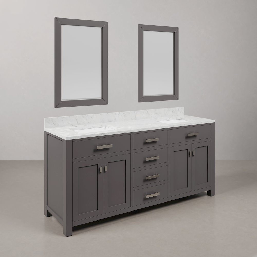 Madison 72 In. Double Sink Carrara White Marble Countertop Bath Vanity. Picture 3