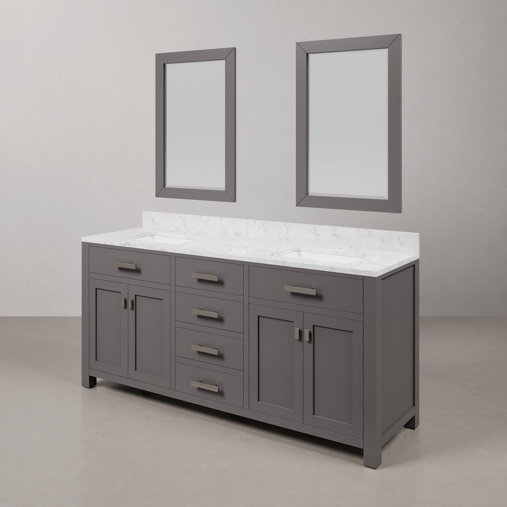Madison 72 In. Double Sink Carrara White Marble Countertop Bath Vanity. Picture 4