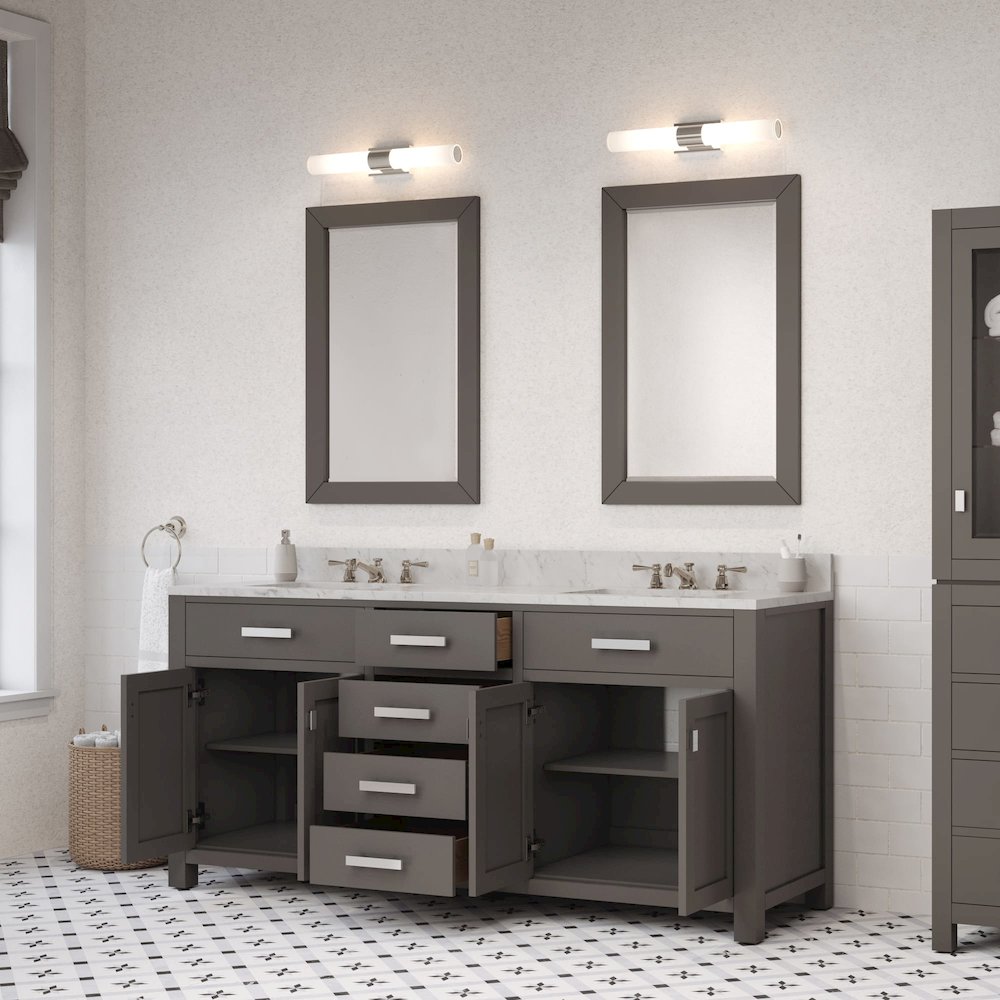 Madison 72 In. Double Sink Carrara White Marble Countertop Bath Vanity. Picture 10