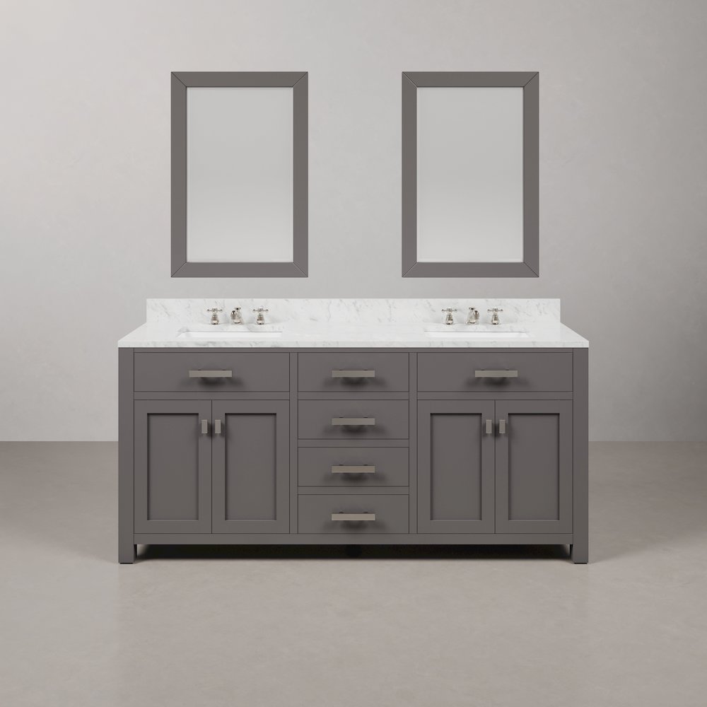 Madison 72 In. Double Sink Carrara White Marble Countertop Bath Vanity. Picture 1