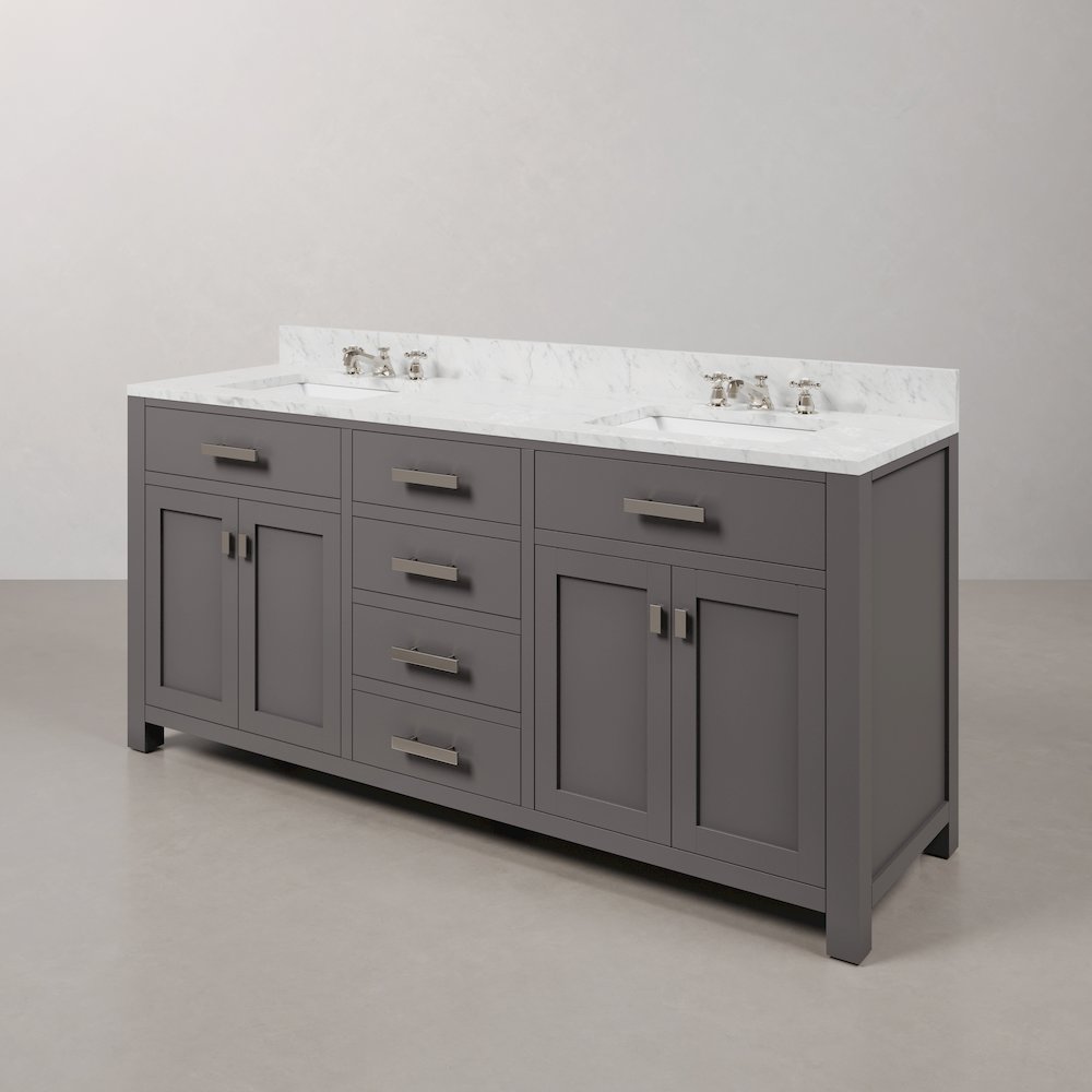 Madison 72 In. Double Sink Carrara White Marble Countertop Bath Vanity. Picture 3